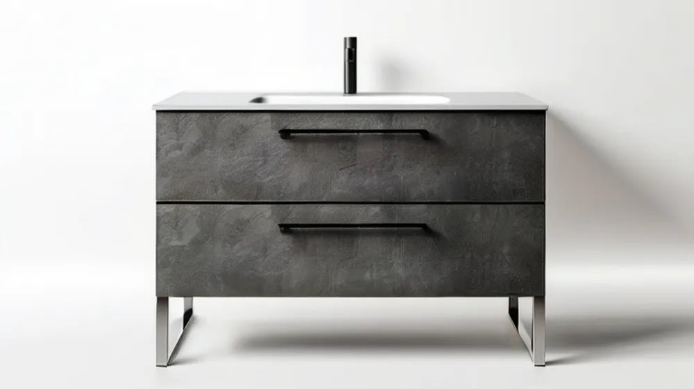 Stojąca szafka pod umywalkę z 2 szufladami, antracytowy beton, 100 × 46 × 85 cm, umywalka ceramiczna