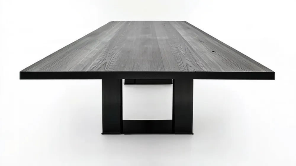 Prostokątny stół jadalniany z blatem MDF i stalową podstawą, szaro-czarny, 200 x 100 x 75 cm