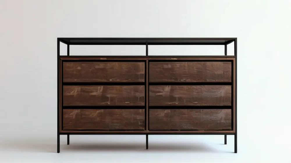 Szafka na buty industrialna z 6 szufladami, MDF i stal, czarno-ciemnobrązowa, 120 x 40 x 100 cm