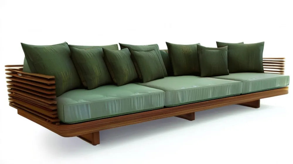 Trzyosobowa sofa ogrodowa z litego drewna tekowego, zielona, 280 x 90 x 75 cm