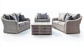 4-elementowy komplet wypoczynkowy z technorattanu szary/grafitowy, 2 sofy 150 x 82 x 78 cm, fotel i stolik 110 x 60 x 45 cm