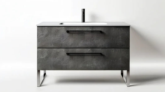 Stojąca szafka pod umywalkę z 2 szufladami, antracytowy beton, 100 × 46 × 85 cm, umywalka ceramiczna