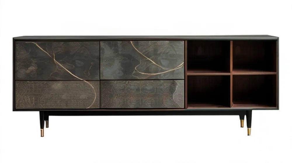 Kredens MDF czarny/brązowy/złoty 180 x 40 x 75 cm