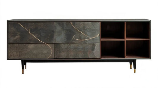 Kredens MDF czarny/brązowy/złoty 180 x 40 x 75 cm