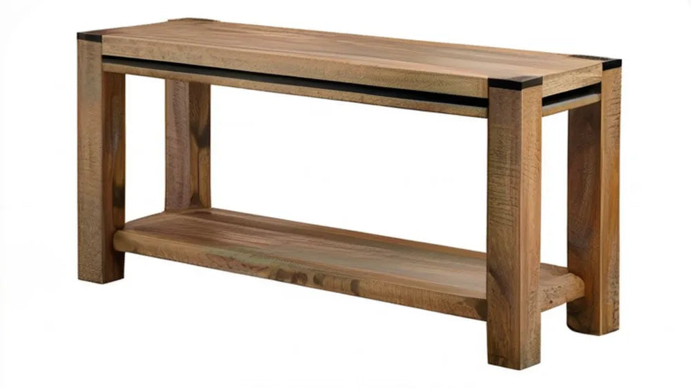 Konsola z litego drewna dębowego Naturalny dąb/Czarny 120 x 35 x 80 cm