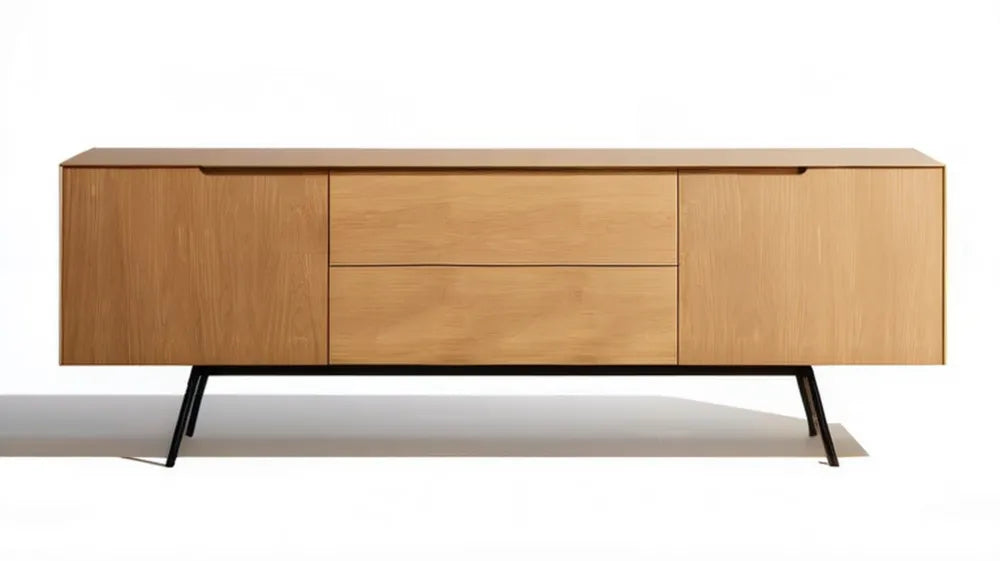 Kredens z fornirem dębowym naturalny dąb/czarny 180 × 45 × 75 cm