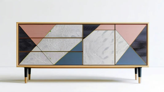Kredens MDF z geometrycznymi frontami różowy szary granatowy czarny biały złoty 180 x 40 x 85 cm
