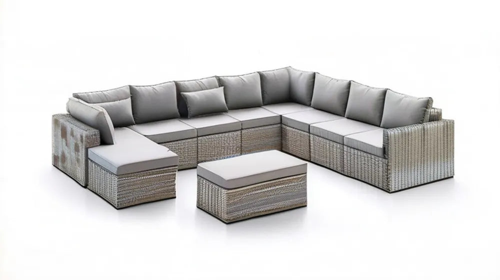Narożny zestaw wypoczynkowy z technorattanu PE Szary/Jasnoszary 300 × 230 × 82 cm ze stolikiem