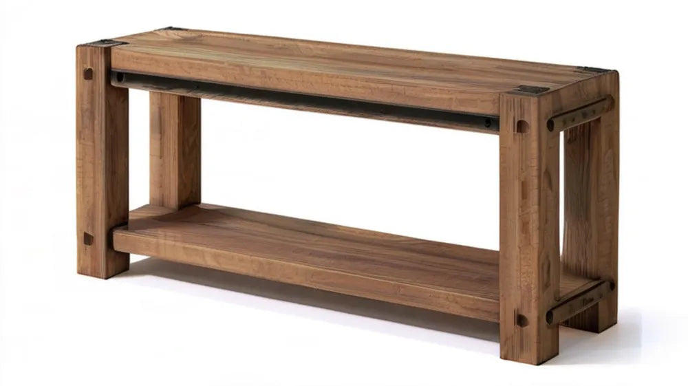 Brązowo-czarny stolik konsolowy z litego drewna sosnowego, 120 x 40 x 75 cm
