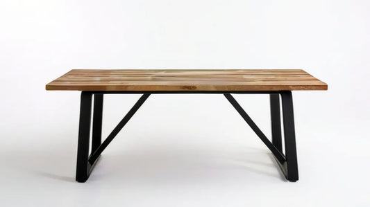 Prostokątny stół z litego drewna i stali, naturalny brąz/czarny, 180 x 90 x 75 cm