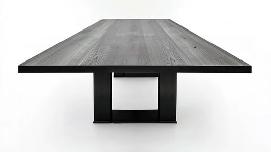 Prostokątny stół jadalniany z blatem MDF i stalową podstawą, szaro-czarny, 200 x 100 x 75 cm