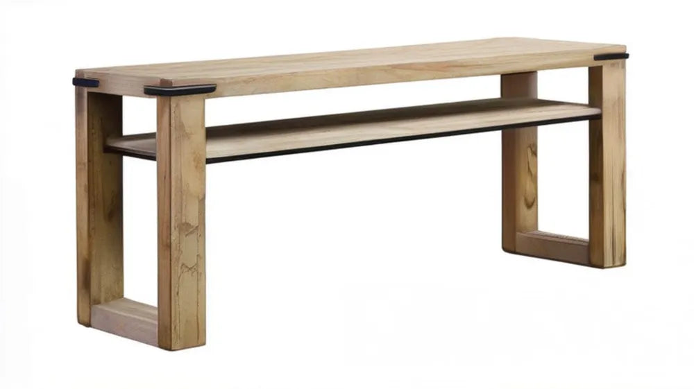 Konsola z litego drewna sosnowego z półką, naturalna/czarna, 120 x 35 x 75 cm