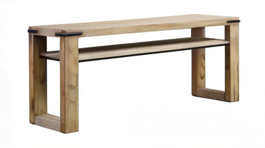 Konsola z litego drewna sosnowego z półką, naturalna/czarna, 120 x 35 x 75 cm