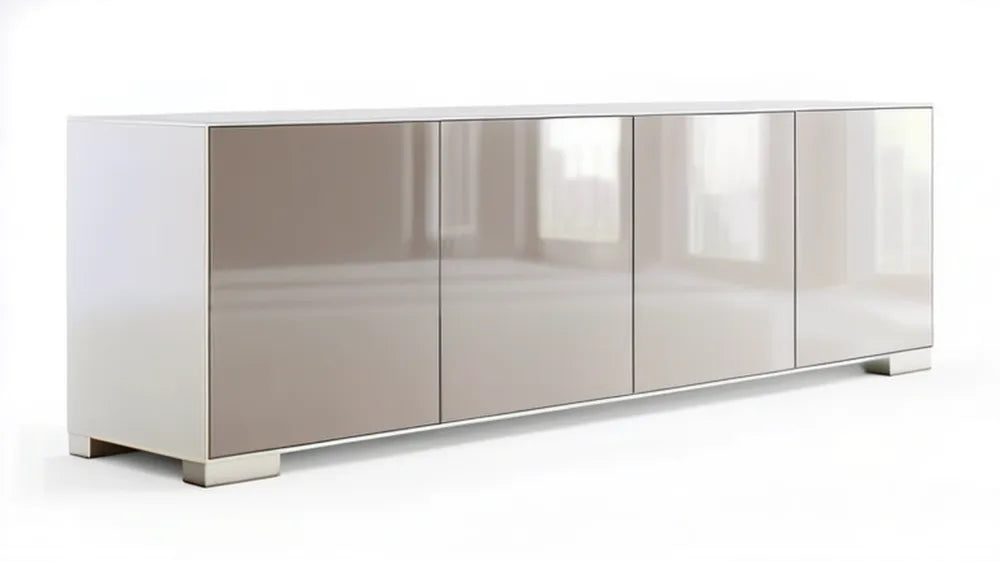 Kredens MDF biało-beżowy na wysoki połysk, 4 drzwi, 200 x 45 x 75 cm
