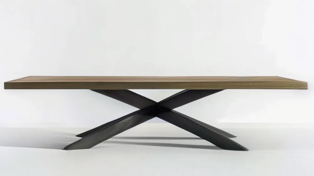 Prostokątny stół do jadalni z blatem MDF w okleinie dębowej 240 x 100 x 75 cm, brązowo-czarny