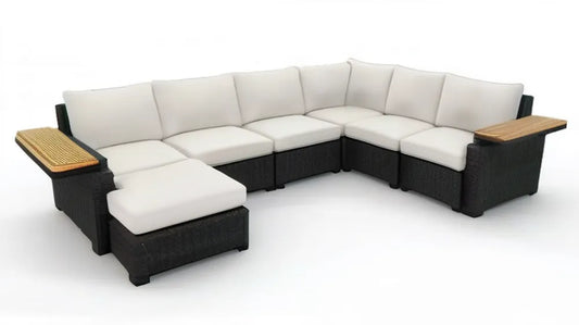 Modułowy narożnik ogrodowy z technorattanu w kształcie litery U, czarny/kremowy/brązowy, 330 x 250 x 85 cm