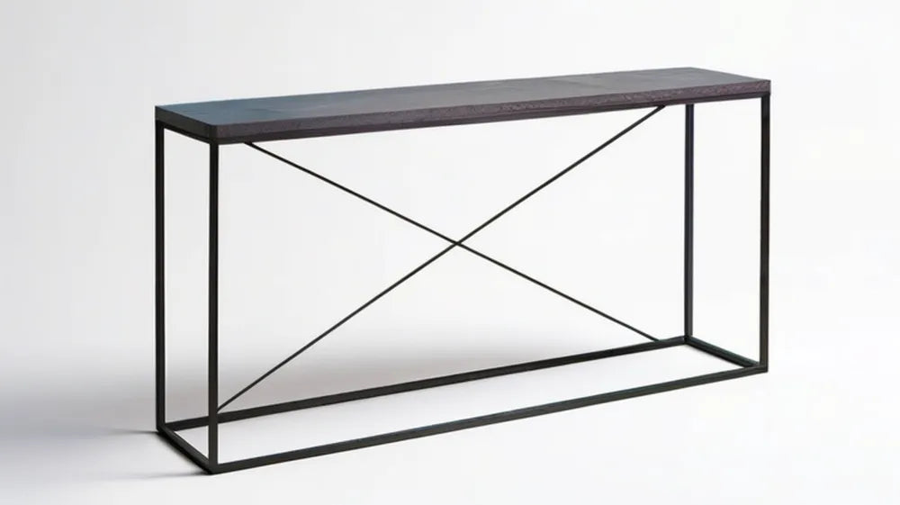 Konsola prostokątna ze stalową ramą i blatem MDF w kolorze ciemnego drewna, 120 x 30 x 80 cm