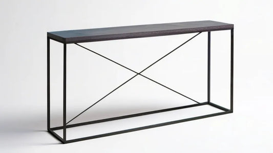 Konsola prostokątna ze stalową ramą i blatem MDF w kolorze ciemnego drewna, 120 x 30 x 80 cm