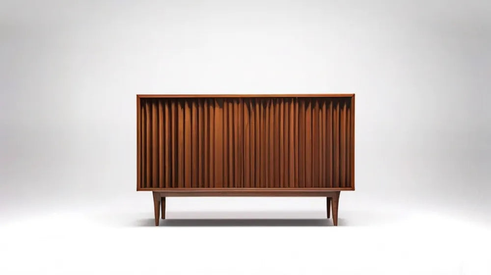 Brązowa komoda z ryflowanym frontem w fornirze orzechowym 160 x 40 x 85 cm