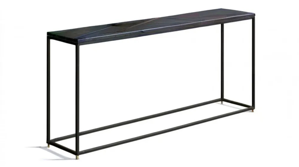 Prostokątna konsola 120 x 35 x 75 cm ze szkła hartowanego i stali, czarno-złota