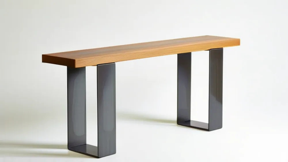 Konsola z blatem z litego drewna bukowego i czarnymi stalowymi nogami, 120 x 30 x 75 cm