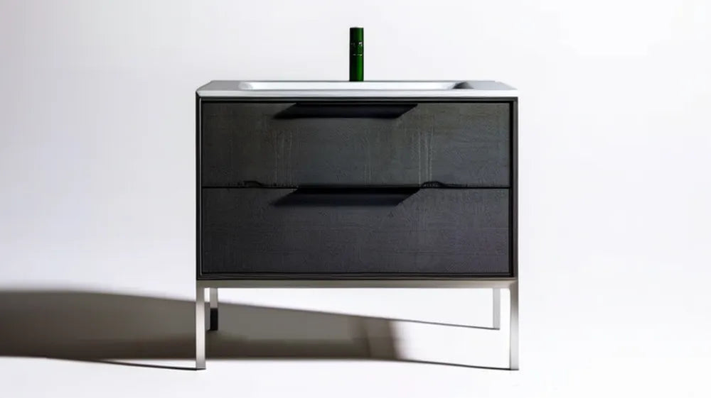 Czarna szafka pod umywalkę z białą umywalką ceramiczną, 80 × 46 × 85 cm, 2 szuflady